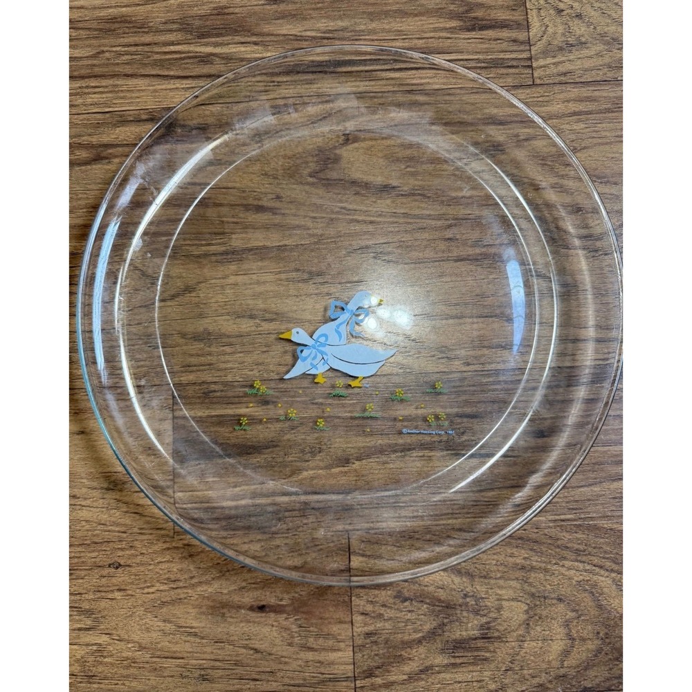 Vintage 1987 Anchor Hocking Country Goose Clear Glass Round Platter 12.75 inch